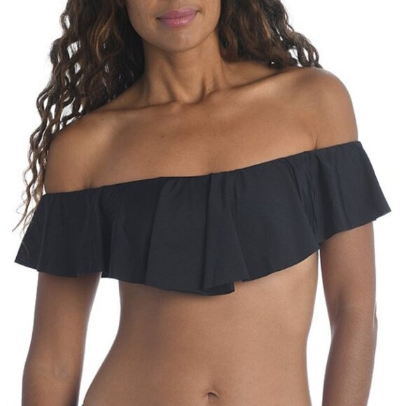 Trina Turk Ruffled Off-The-Shoulder Bandeau Bikini Top, Black - Picture 1 of 2